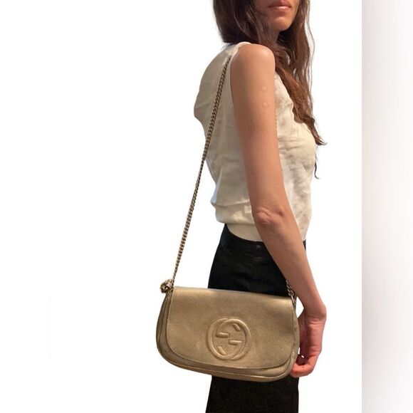 Gucci Handbags - Gucci Gold SoHo Crossbody Bag with Chain Strap and Tassel